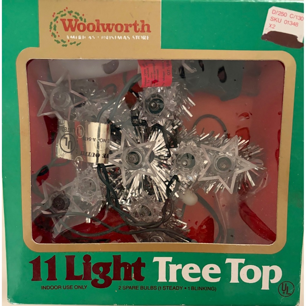 Vintage Woolworth 11 Light Tree Top Star 5" Silver Tinsel Christmas Decor HSC-92